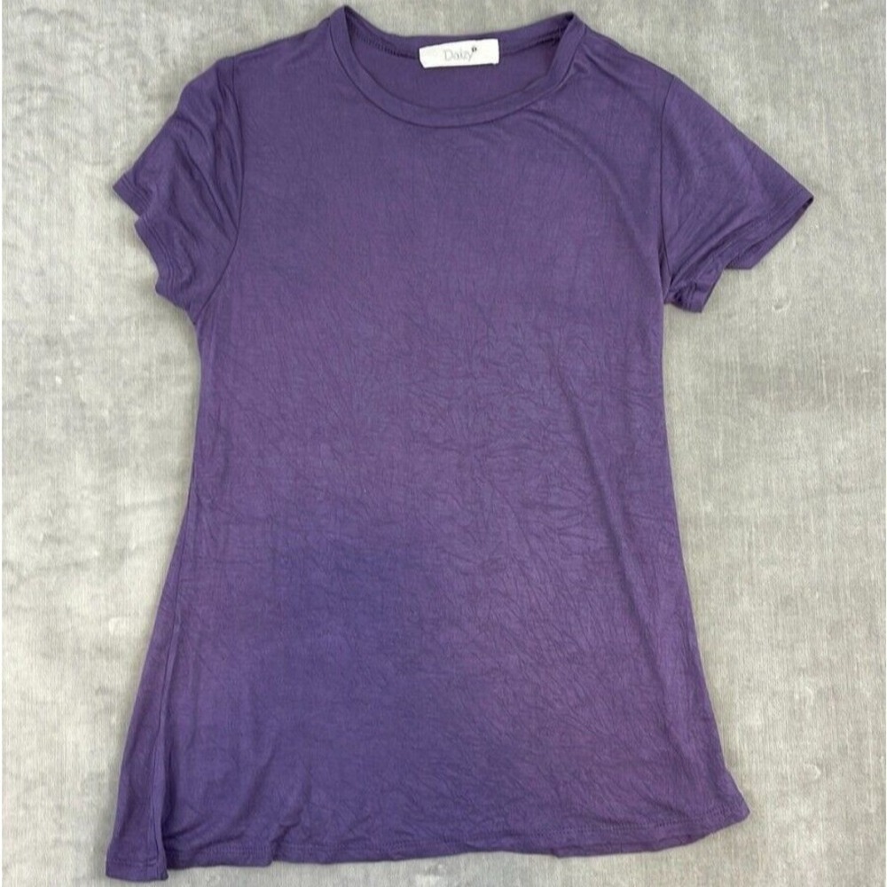 Daizy Women Small‎ Purple Excellent Short Sleeve Crinkle Crew Neck Top T-Shirt